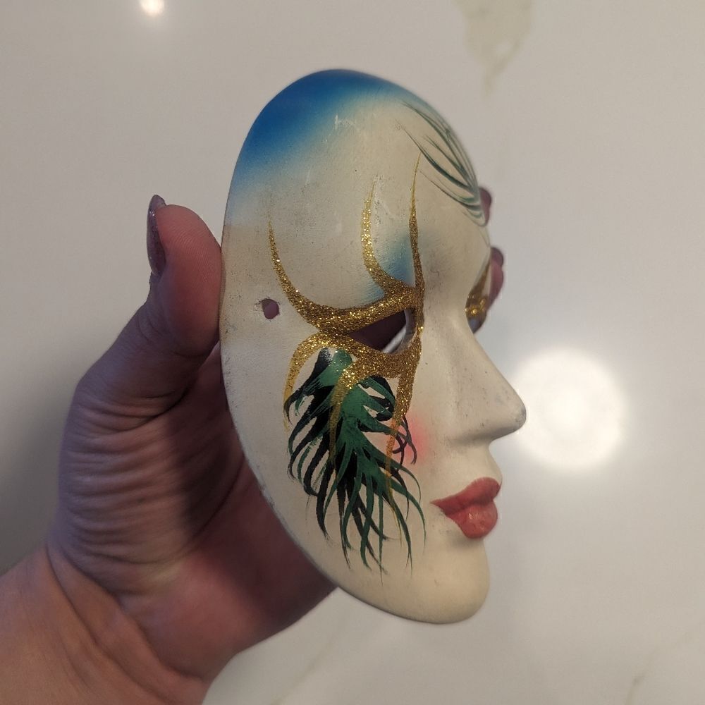 Vintage Italian Ceramic Venetian Glitter Mardi Gras Wall Decor Mask - Picture 2 of 6